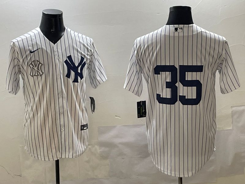 Men New York Yankees #35 No Name White Stripe Game 2025 Nike MLB Jersey style 10